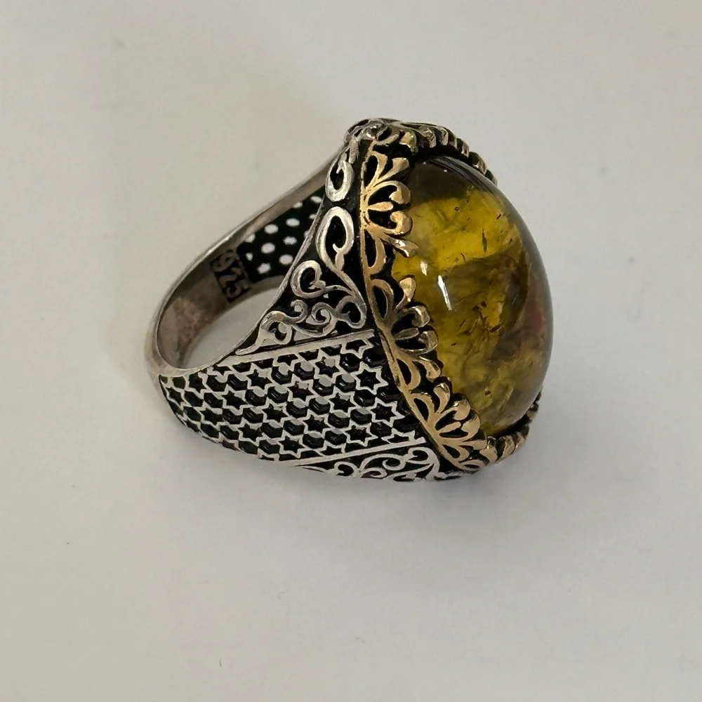 925 Silver ring amber oval stone